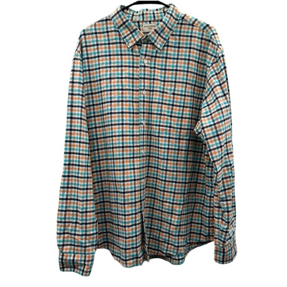 Dockers Plaid Button Down Shirt Mens XL Blue Orange White Long Sleeve Cotton